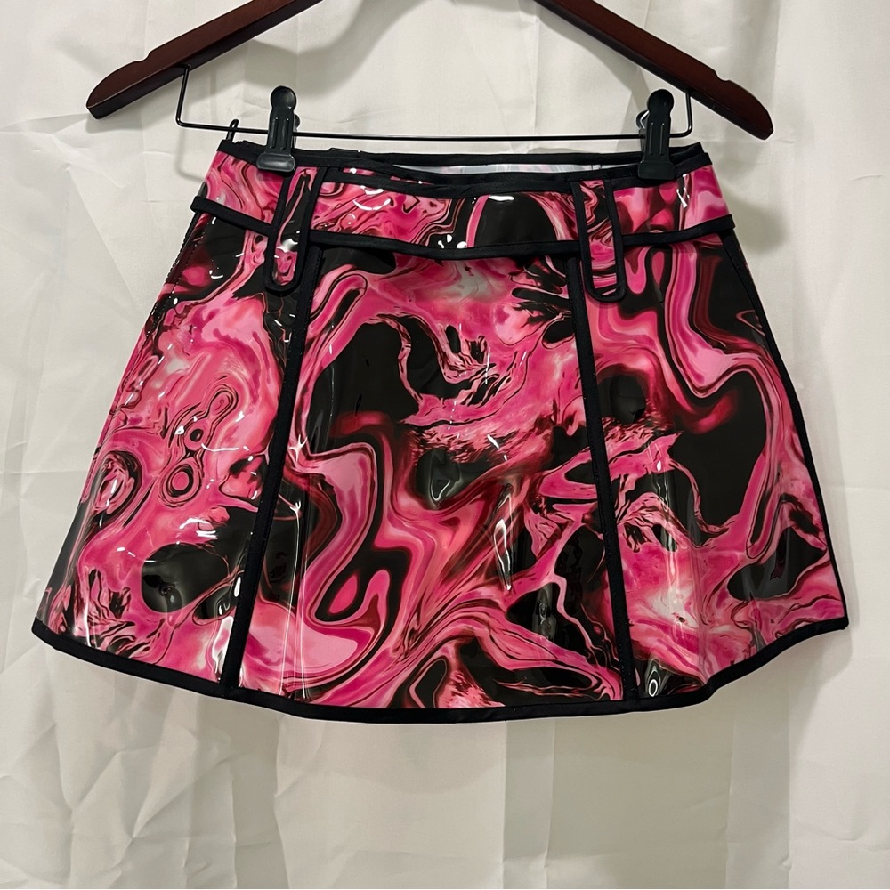 rave set acid wash bra skirt pink adjustable new with tags festival edm pvc XS - Picture 4 of 7